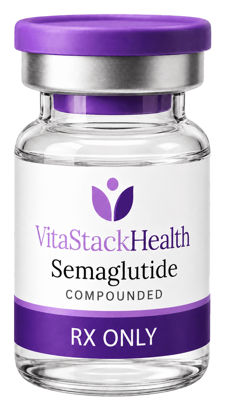 A vial of VitaStack Health compounded semaglutide